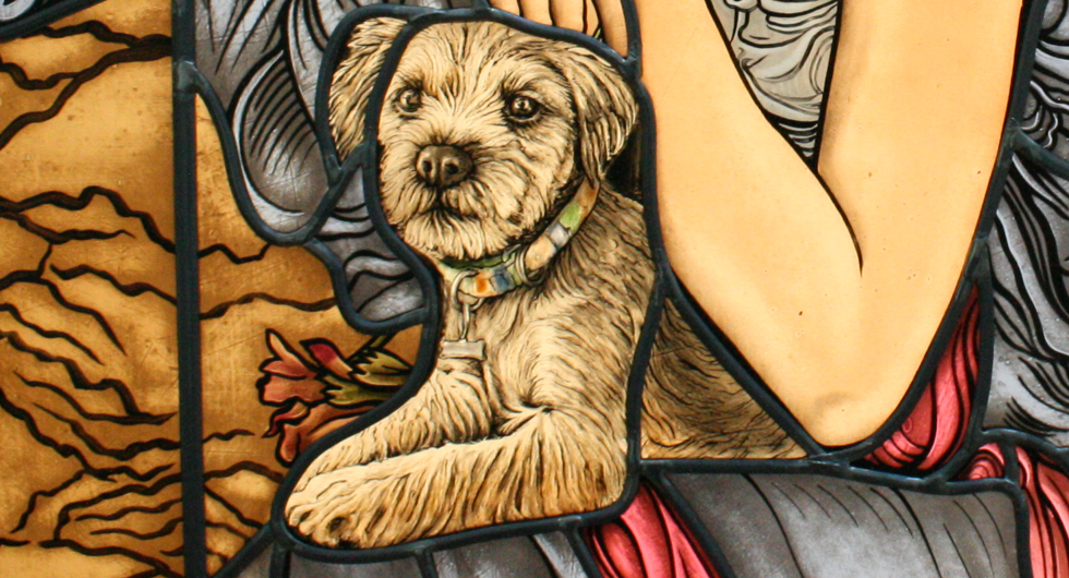 Hochwertige Glasmalerei Border Terrier, Bleiverglasung