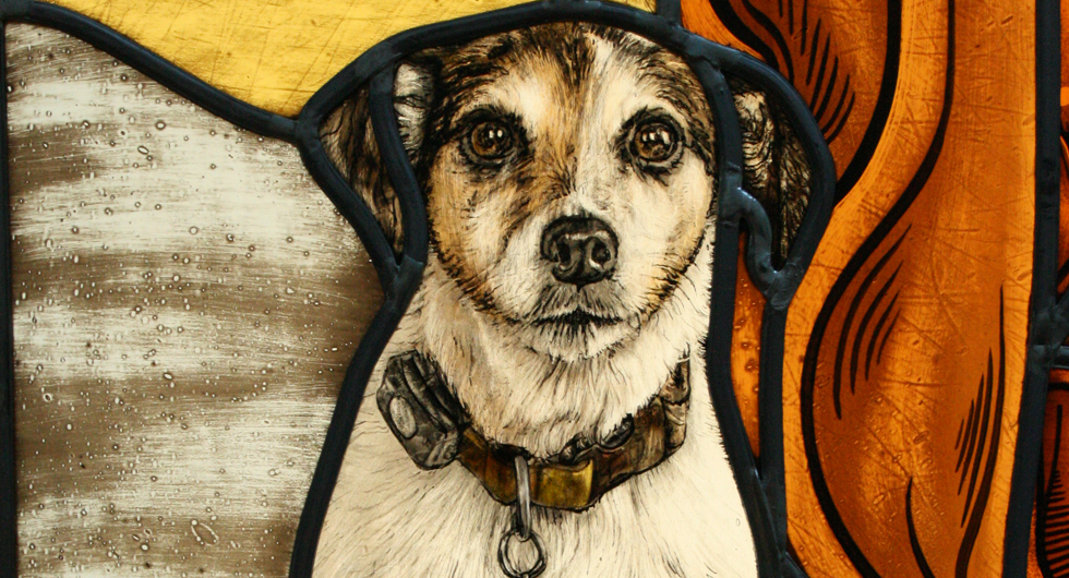 Hochwertige Glasmalerei Jack Russel Terrier, Bleiverglasung